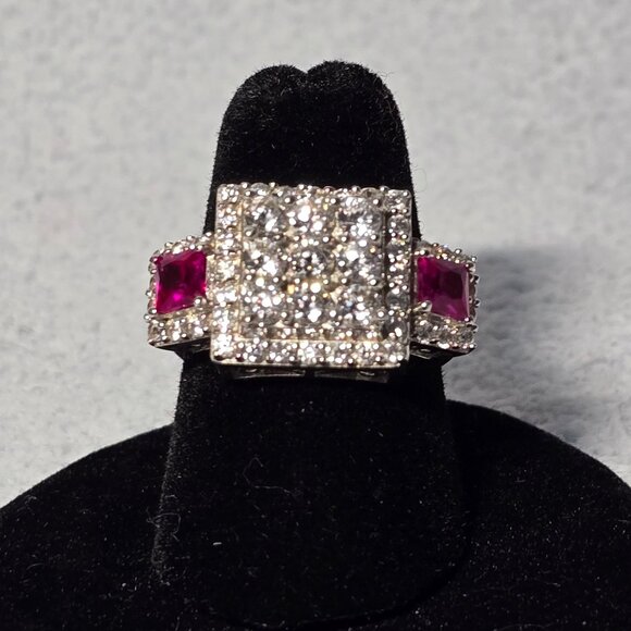 Sterling Silver Red & White Crystal Ring - Picture 3 of 6